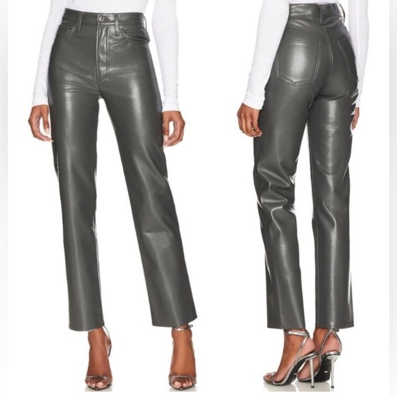 NWOT Agolde Recycled Leather 90s Pinch Waist Gray Pants - Picture 1 of 7